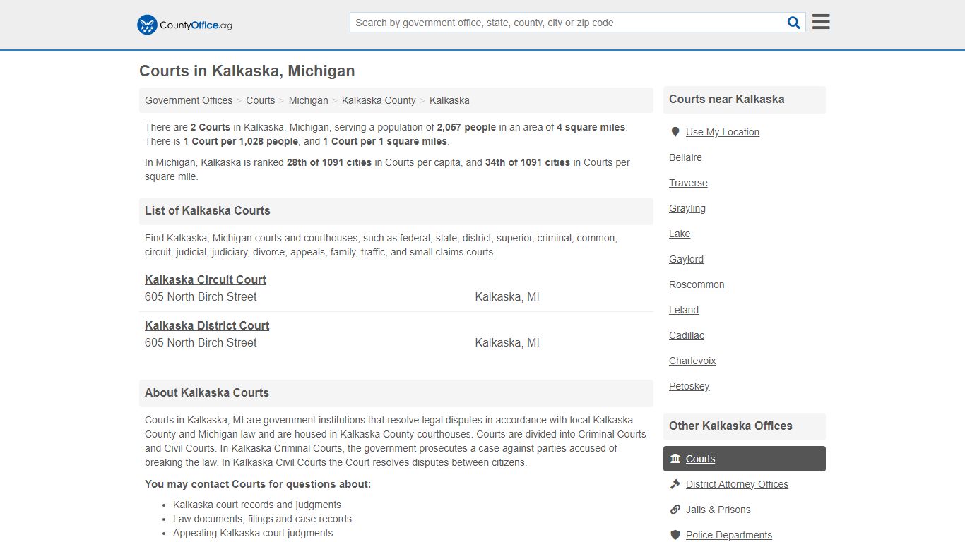 Courts - Kalkaska, MI (Court Records & Calendars) - County Office