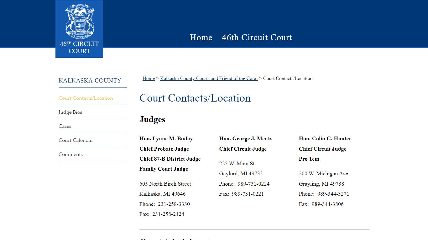 46th Circuit Court Location Kalkaska Michigan